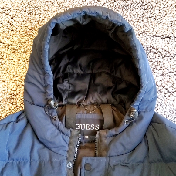 GUESS MENS NAVY PUFFER JACKET WITH HOOD SIZE XXL - Picture 4 of 5